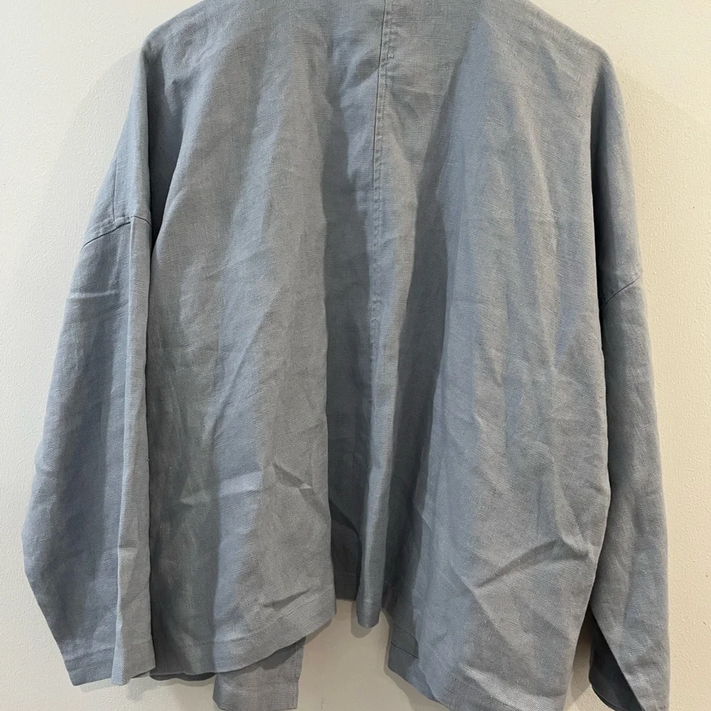 Eileen Fisher Blue Linen Jacket with Relaxed Silhouette - Picture 4 of 6